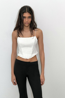 ZARA КРОП-ТОП-КОРСЕТ ИЗ ПОПЛИНА, БЕЛЫЙ