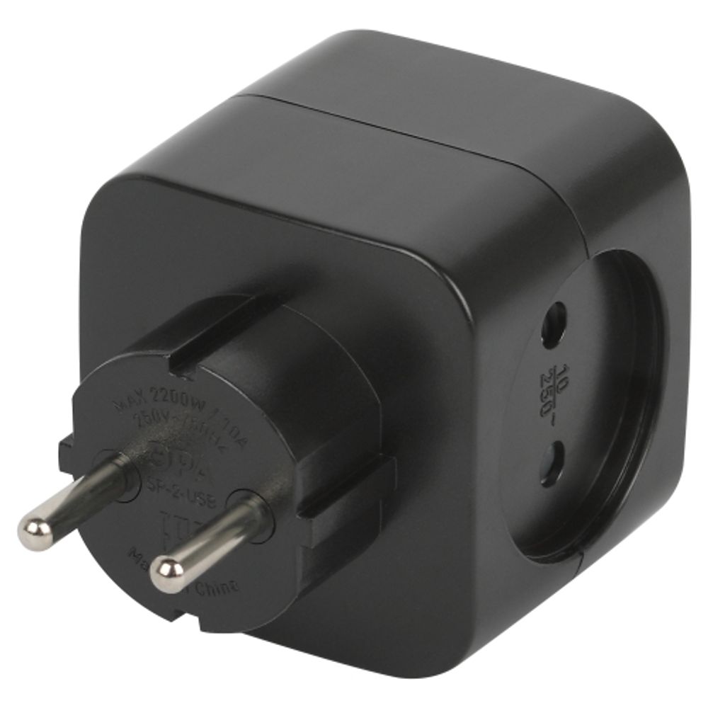 Разветвитель электрический ЭРА SP-2-USB-B на 2 розетки + 2xUSB 2400mA без заземления 10А черный | Электротовары