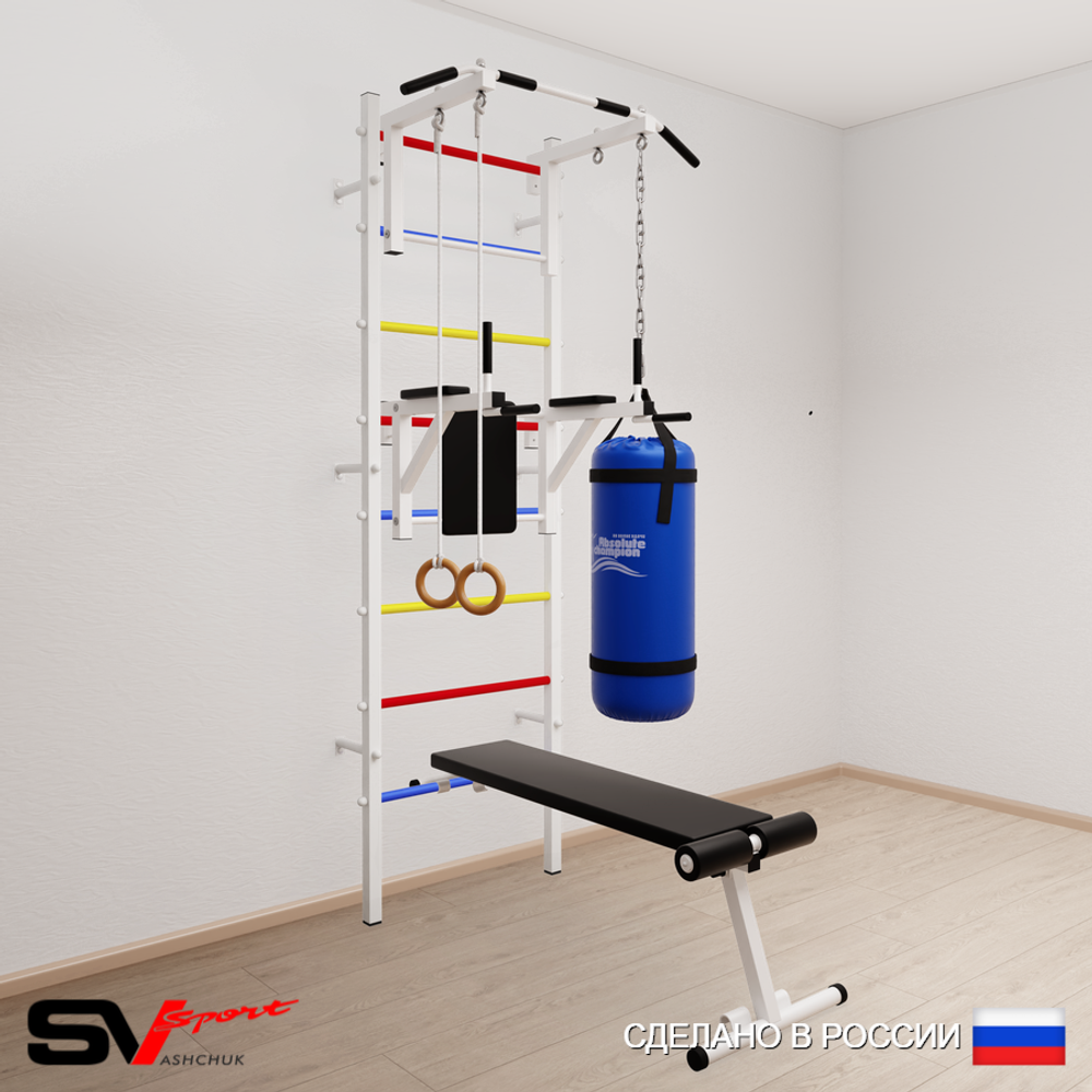 Шведская стенка Sv Sport 5811 (Турник стандарт/Брусья/Скамья/Кольца/Цепь/Мешок 15кг)