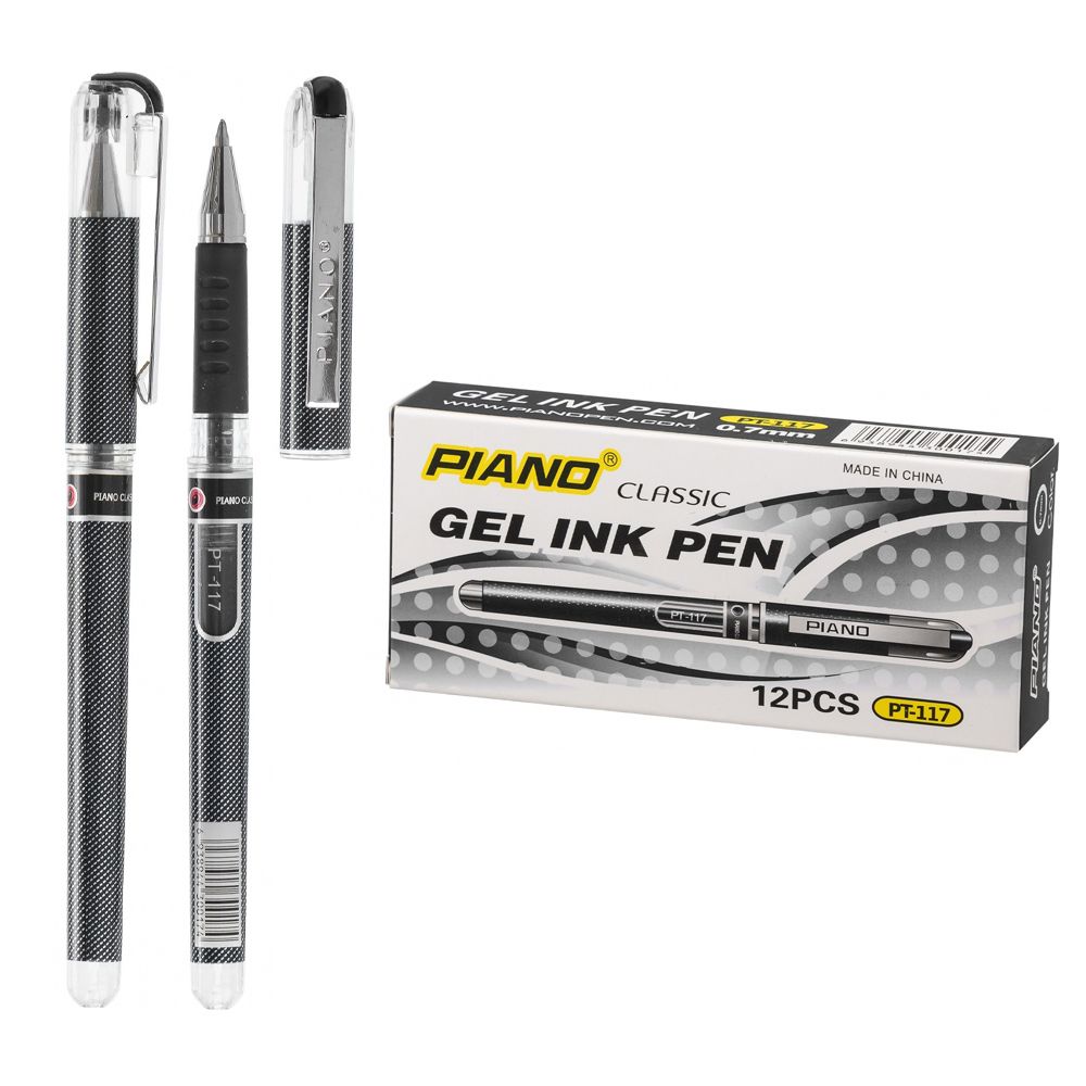 Ручка гелевая, Piano, чёрные чернила, серия "Piano Classic", чёрный корпус, прорезиненный держатель, 12 шт Ручка гелевая, Piano, чёрные чернила, серия "Piano Classic", чёрный корпус, прорезиненный держатель, 12 шт
