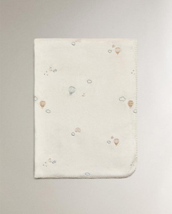 ZARA HOME ДЕТСКИЙ ФЛИСОВЫЙ ПЛЕД С ВЫШИВКОЙ, КРЕМОВЫЙ