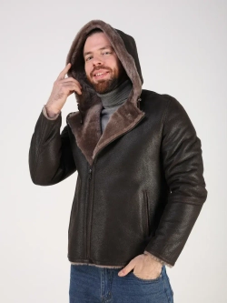 Дубленка зимняя куртка натуральная с капюшоном косуха