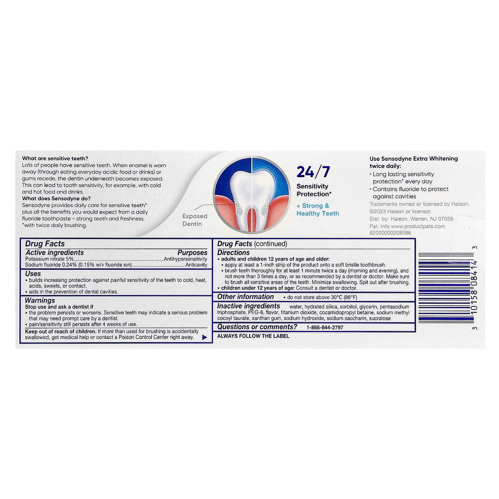 Sensodyne, Отбеливающая зубная паста с фтором, двойная упаковка, 2 тюбика по 113 г (4 унции)