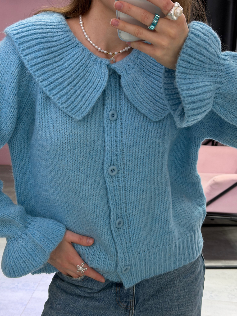 Кардиган с воротничком Candy голубой