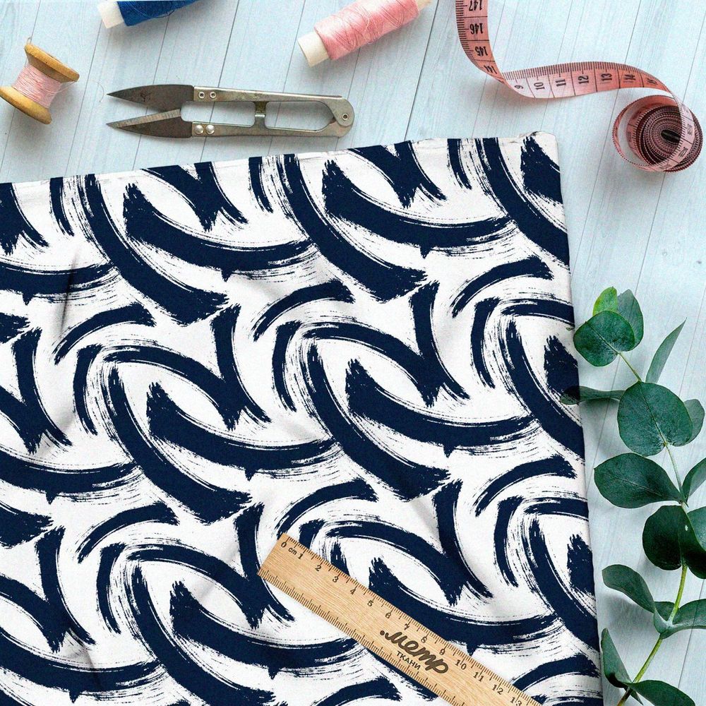 Ткань премиум сатин синие мазки