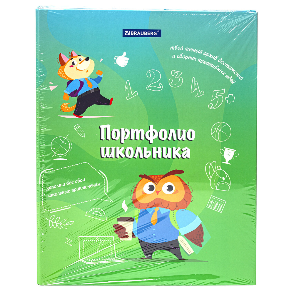 Папка-портфолио школьника "ОТЛИЧНИК", 4 кольца, 20 файлов, 10 вкладышей, 7БЦ матовая, BRAUBERG, 115240