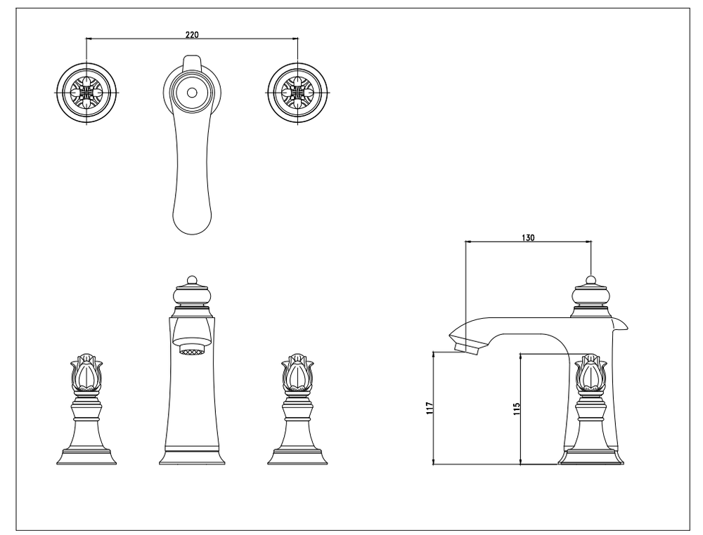 Смеситель на 3 отверстия Bronze de Luxe 21382