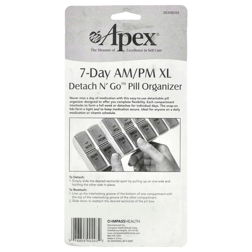 Apex, Detach N' Go™, органайзер для таблеток с учетом приема 2 раза в день, размер XL, 1 шт.