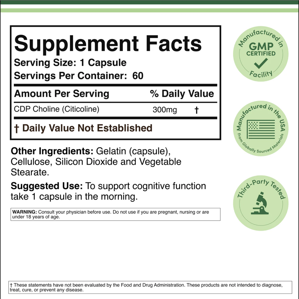 Double Wood Supplements - CDP Choline - 60 x 300 mg capsules