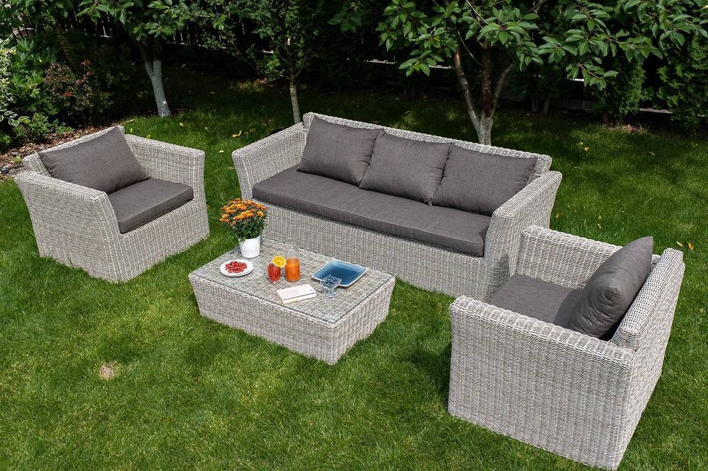 "Капучино" диван из искусственного ротанга трехместный, цвет бежевый