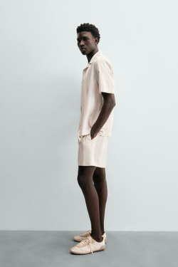 ZARA ШОРТЫ RELAXED FIT В ПОЛОСКУ, СВЕТЛО-БЕЖЕВЫЙ