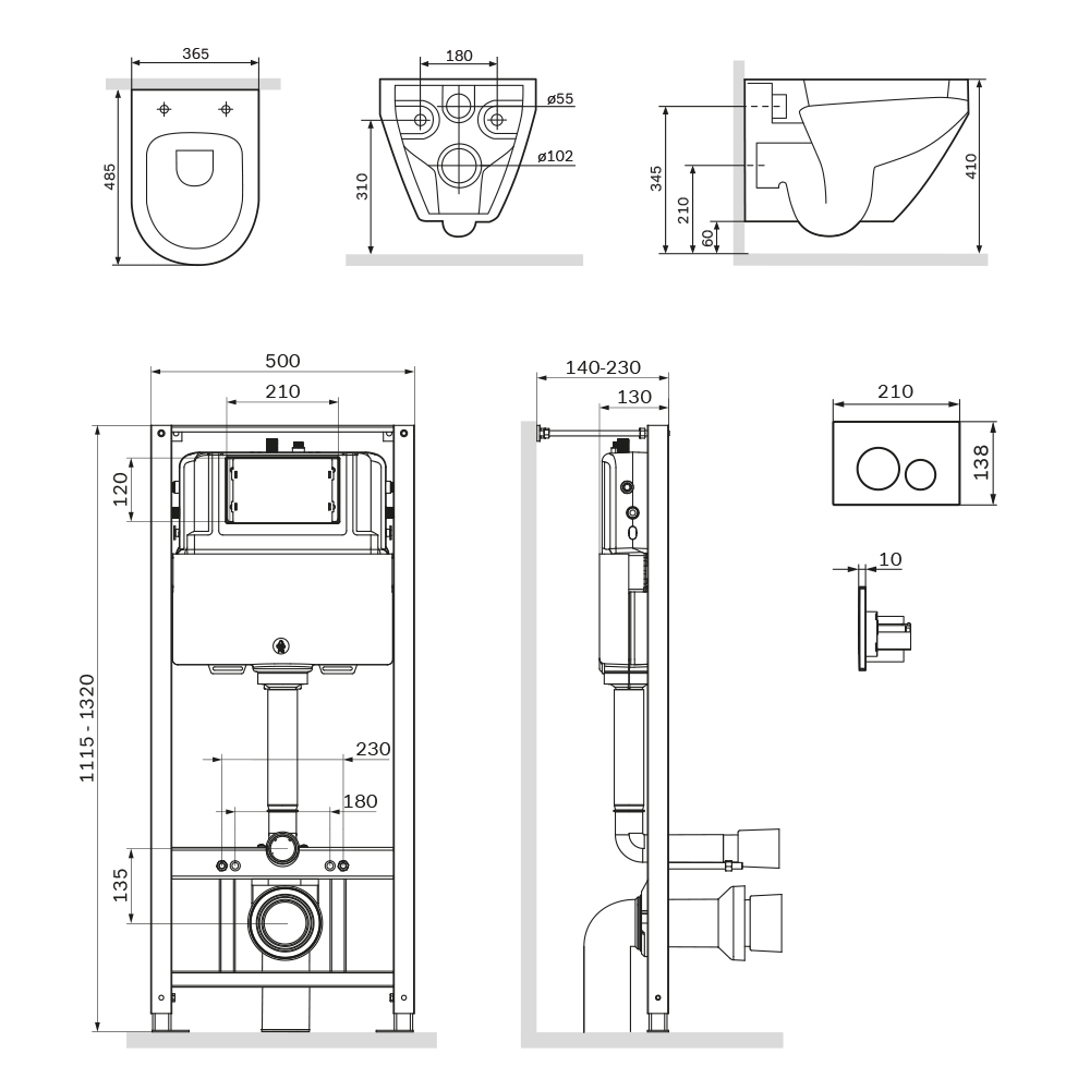 Комплект: инсталляция с унитазом и клавишей AM.PM Spirit V2.0 IS49001.701700 белая, синий