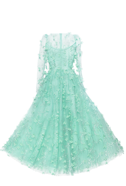 Вечернее платье в пол мятное из сетки с вышивкой 64-16SS