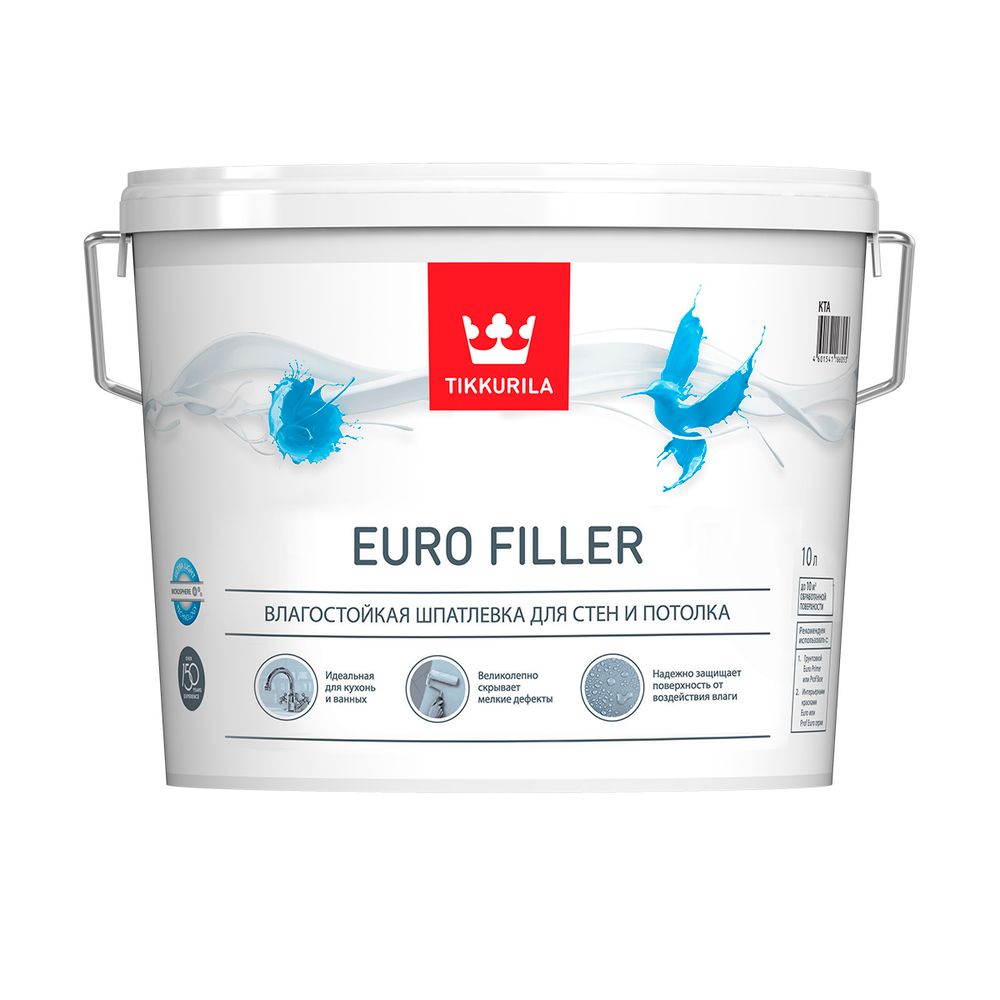 Шпатлевка влагостойкая для стен и потолка Euro Filler (Евро Филлер) TIKKURILA 10 л