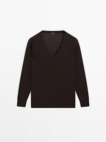 Massimo Dutti Свитер оверсайз с V-образным вырезом, коричневый