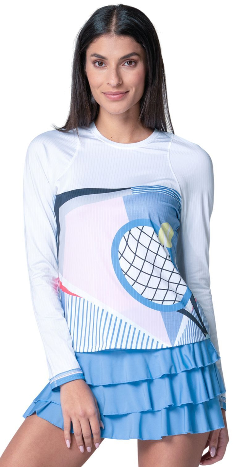 Женская теннисная футболка с длинным рукавом Lucky in Love Linen Intuition Long Sleeve Shirt - white