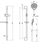 AQM8101GM Душевой гарнитур H=790мм, Ø120 мм, 3 режима, мыльница, шланг 1500мм, Gun Metal