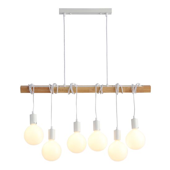 SL1142.503.06 Светильник подвесной Белый, Светлое дерево E27 6*60W BAGETTI