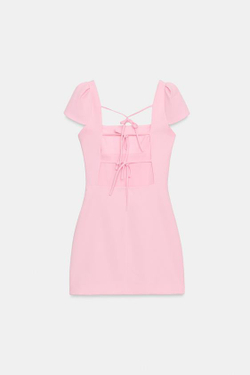 ZARA МИНИ-ПЛАТЬЕ С ЗАВЯЗКМИ НА СПИНЕ, БЛЕДНО-РОЗОВЫЙ