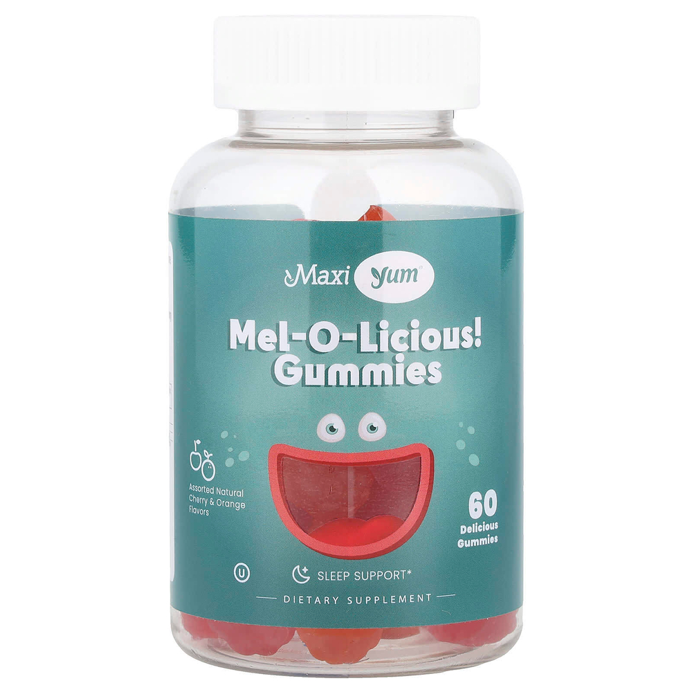 Maxi Health, Mel-O-Licious! Жевательные мармеладки, натуральная вишня и апельсин, 1 мг, 60 жевательных таблеток