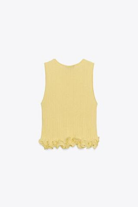 ZARA ТРИКОТАЖНЫЙ ТОП С ВОЛНИСТЫМ НИЗОМ, ЖЕЛТЫЙ