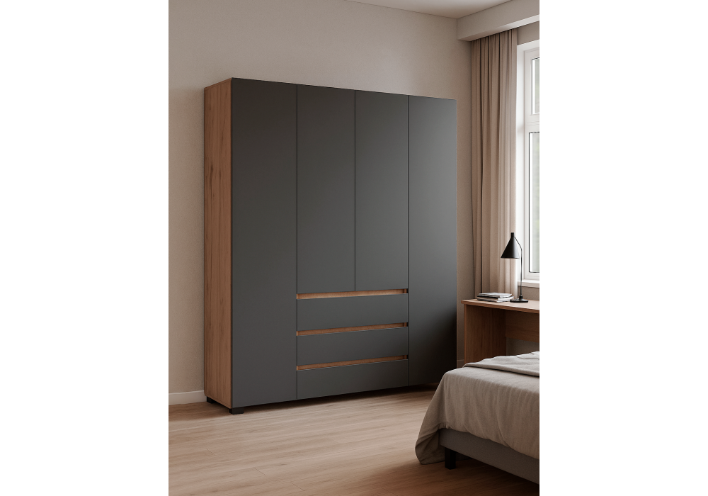 Шкаф Woodville Элла ШК 05 серый графит 0162, дуб крафт золото