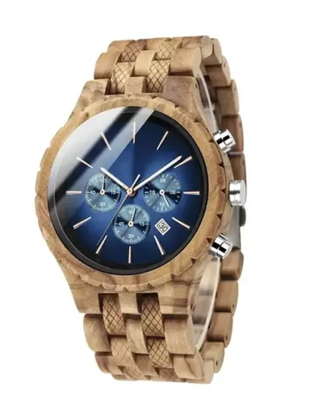 Часы наручные из натурального дерева кварцевые KUNHUANG на деревянном браслете, орех светлый W9140-01