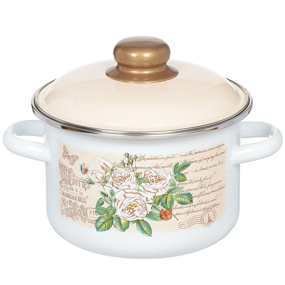 Кастрюля сталь, эмал, 2 л, с крыш, СтальЭмаль, Мэри белоснежная, 6RD161M, индукц