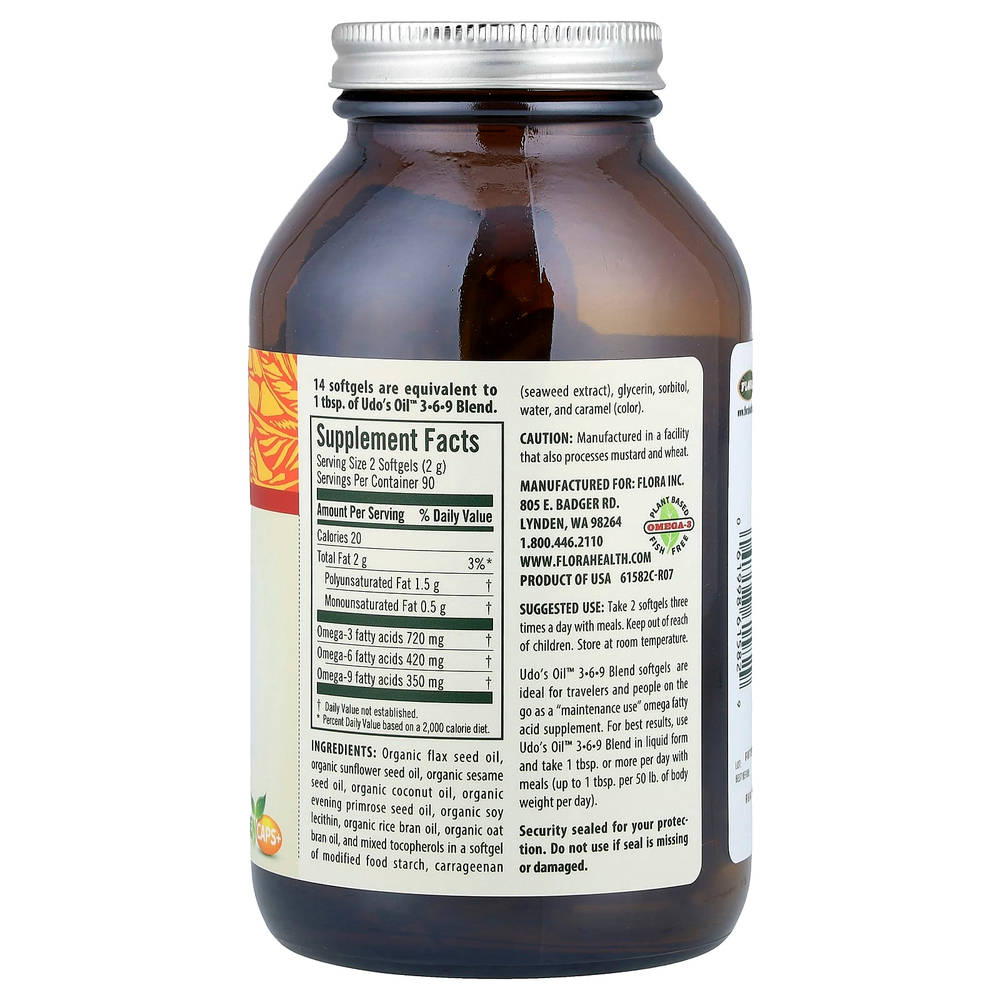 Flora, Udo's Choice®, Udo's Oil™, смесь 3, 6, 9, 180 вегетарианских капсул