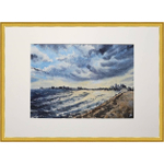 Картина акварельная авторская в паспарту 21х30 см на стену для интерьера "Город у воды"