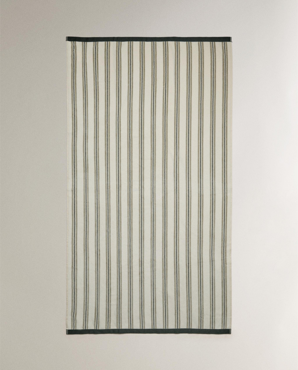 Zara Home Пляжное полотенце из хлопка, зелёный, в полоску, 180x100 см