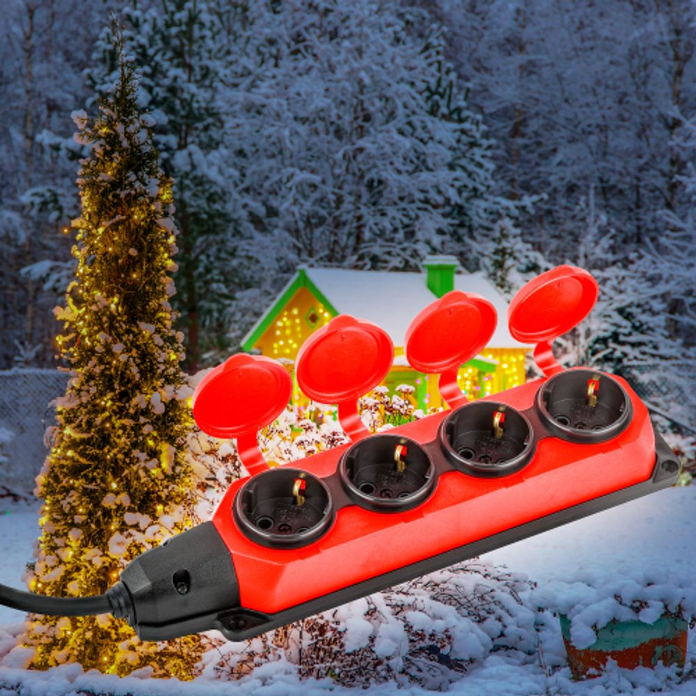 Удлинитель силовой ЭРА UK-4e-3x1,5-30m-IP44(KG) с заземлением 4 розетки каучук 30м КГ 3х1,5мм2 IP44 | Силовые удлинители