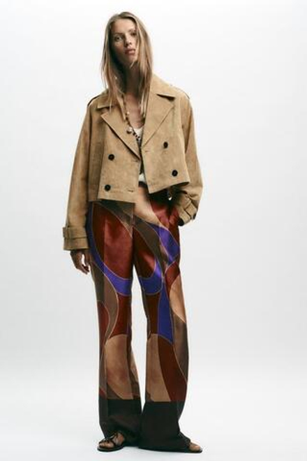 ZARA БРЮКИ ИЗ АТЛАСА С ПРИНТОМ, РАЗНОЦВЕТНЫЙ