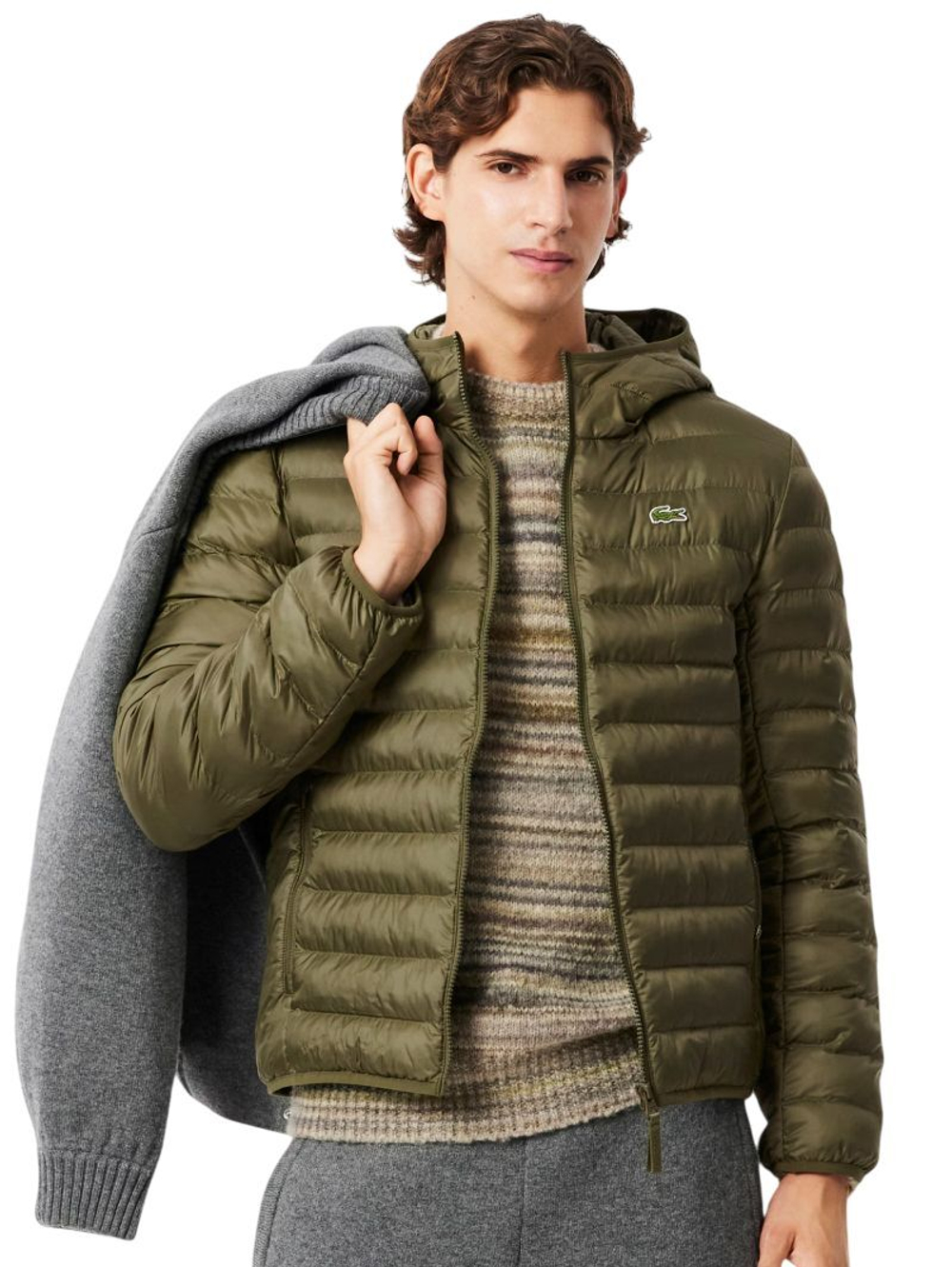 Мужская теннисная куртка Lacoste Water-Repellent Quilted Puffed - khaki green