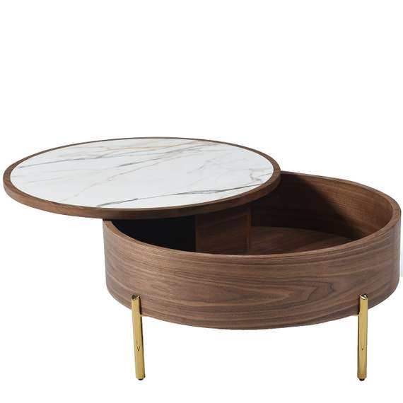 Журнальный столик Slide Ø80х40 см со сдвижной столешницей, белая керамика