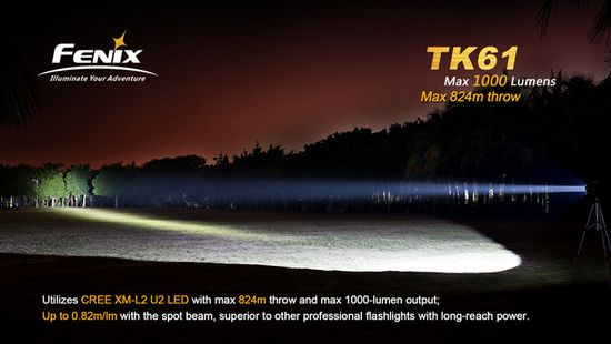 Дальнобойный мощный фонарь Fenix TK61, 1000 люмен