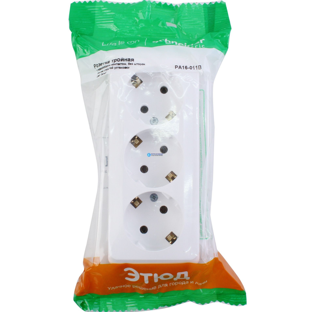 Розетка тройная с з/к, без шторок Этюд РА 16-011В Systeme Electric