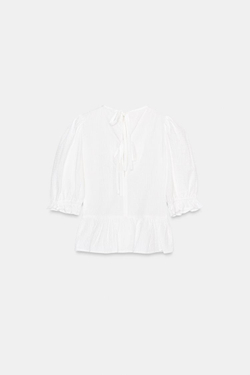 ZARA ТОП В КЛЕТКУ С ЭФФЕКТОМ ЖАТКИ, БЕЛЫЙ