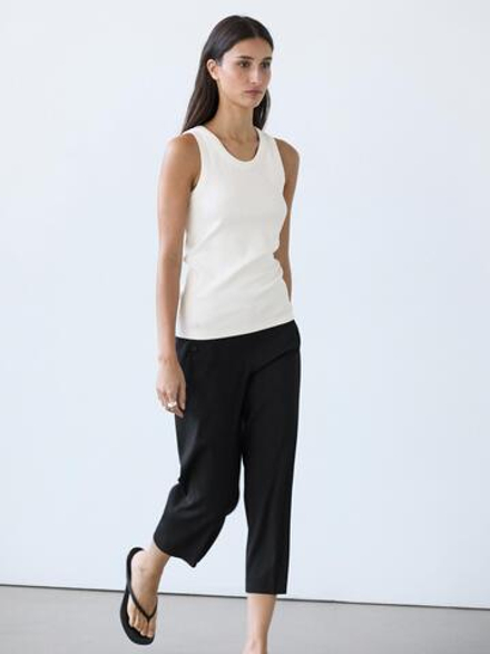 Massimo Dutti Футболка из смесовой хлопковой ткани, белый