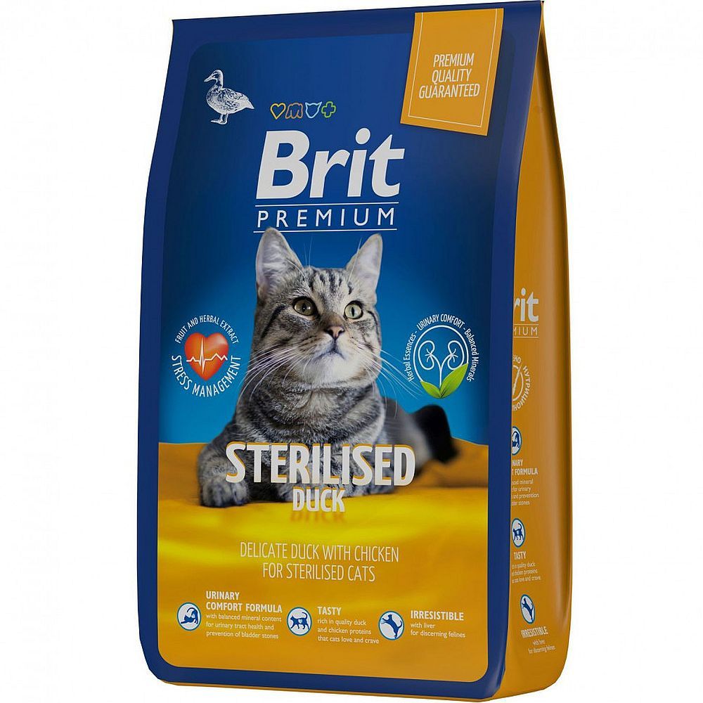 Сухой корм для стерилизованных кошек Brit Premium Cat Sterilized Duck&Chicken с уткой и курицей, Пакет 8 кг Сухой корм для стерилизованных кошек Brit Premium Cat Sterilized Duck&Chicken с уткой и курицей, Пакет 8 кг