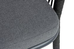 "Марсель" стул барный плетеный из роупа, каркас из стали темно-серый (RAL7024) муар, роуп темно-серый круглый, ткань темно-серая 027 NEW