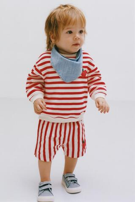 ZARA ТОЛСТОВКА В ПОЛОСКУ С АППЛИКАЦИЕЙ «ЯБЛОКО», КРАСНЫЙ/БЕЛЫЙ