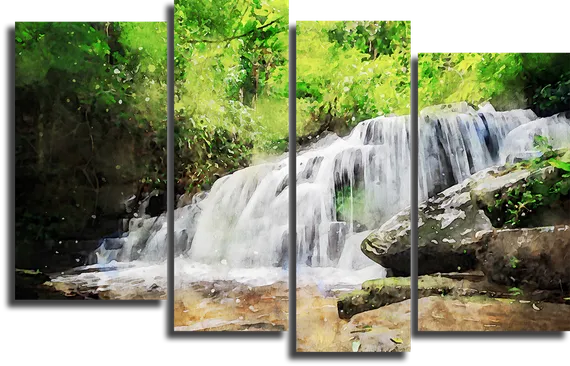 Модульная картина "Водопад акварелью"