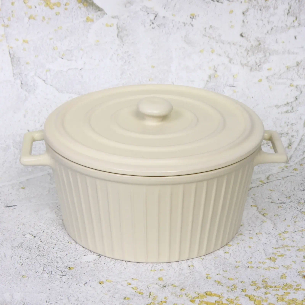 Кастрюля керамическая для запекания 2л «Акварель» 22*18*10см, молочная