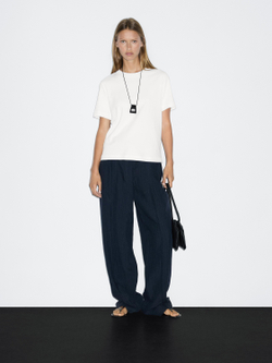 Massimo Dutti Футболка с коротким рукавом из 100% хлопка, белый