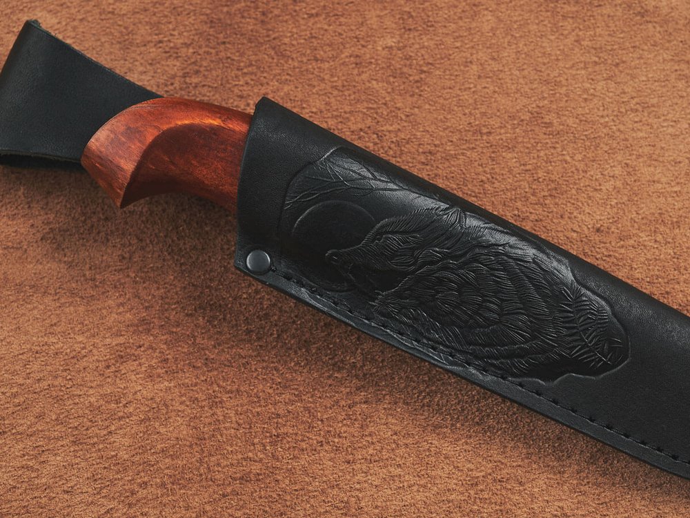 Финский нож Пуукко, дамасская сталь, рукоять мореная карельская берёза