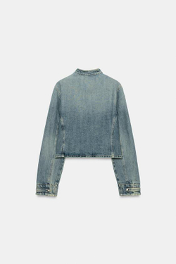 ZARA ПРИТАЛЕННАЯ ДЖИНСОВАЯ КУРТКА TRF НА ПУГОВИЦАХ, ИНДИГО