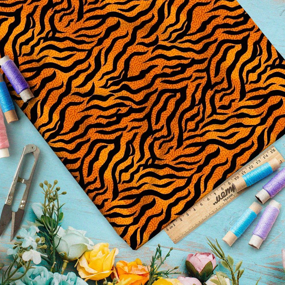 Ткань премиум интерлок тигриные полоски