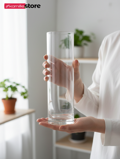 Ваза колба для цветов 6х20 см. стеклянная