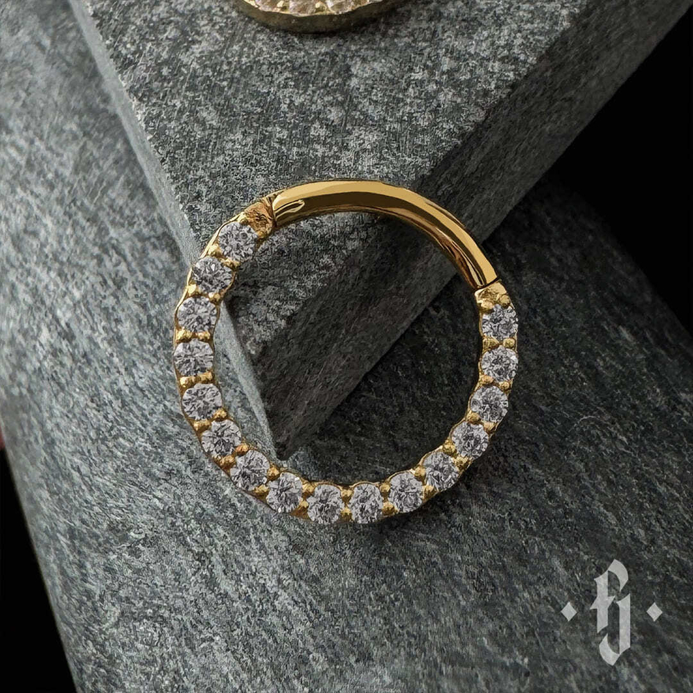 Кликер "Lucens" - Желтое золото - White CZ